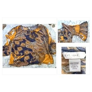 Cato (Est 1946) Shirt Top Women 18/20W Patchwork Peasant Ruffle Flared Sleeves‎